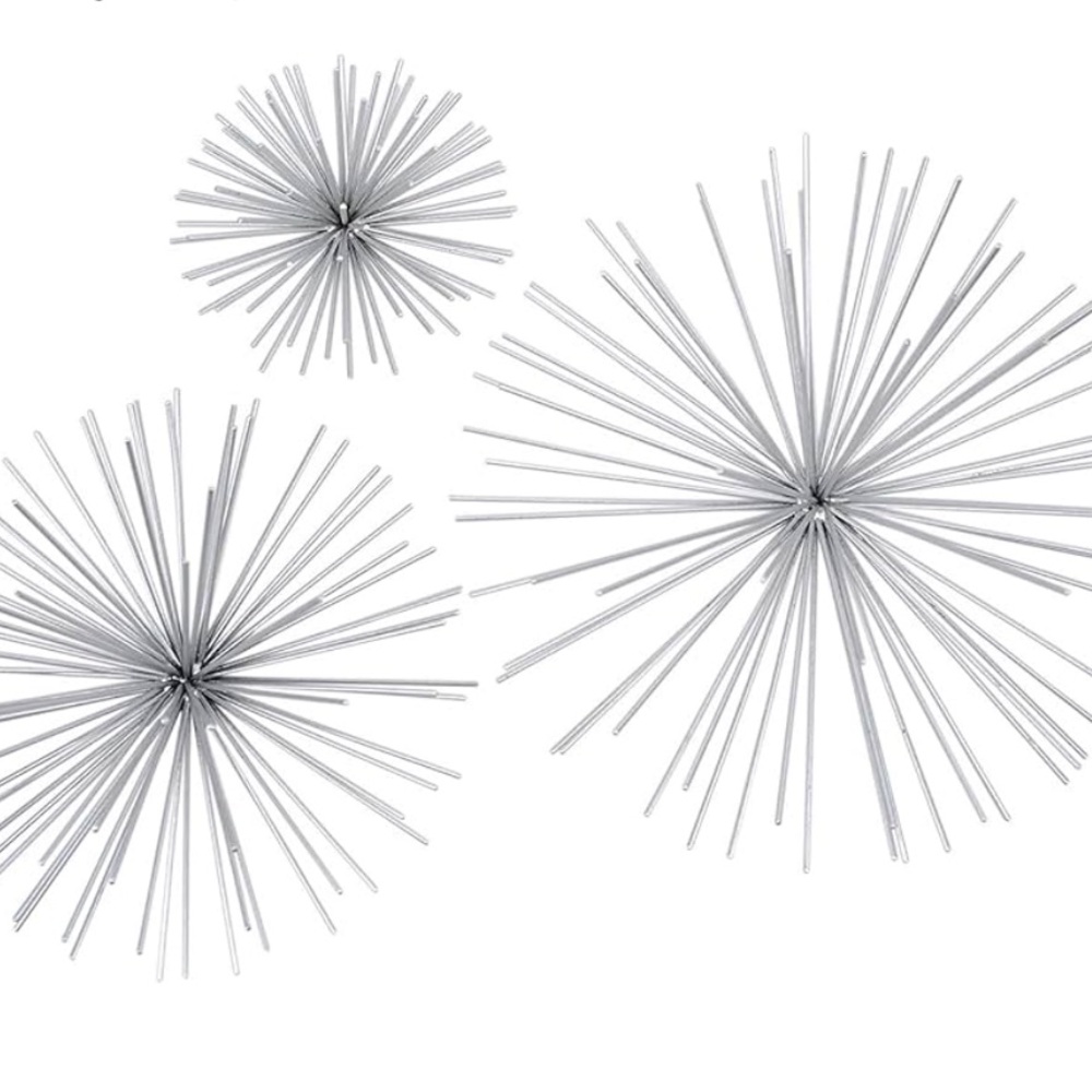 Ten Waterloo Metal Wall Sculptures Silver Star Burst Metal Wall Hangings-5 not 3